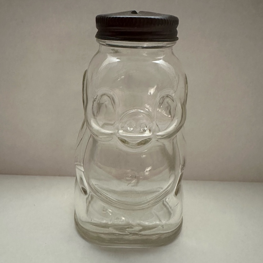 Vintage Hazel Atlas Glass Piggy Bank Brother Can You Spare A Dime? 8127 With Lid